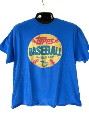 Topps Baseball Graphic T Shirt Blue Retro Sports Tee Men’s XL XXL Vintage Style